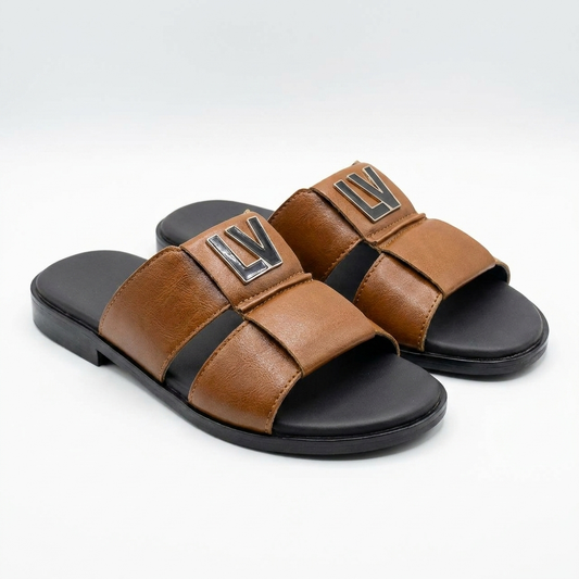 Men’s Casual Brown Slide Sandals – Premium Comfort Slippers