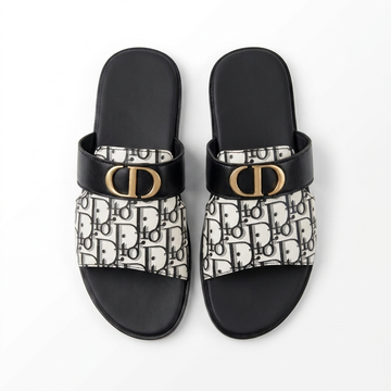 Luxury Monogram Comfort Slides – Black & White Designer Slip-On Sandals