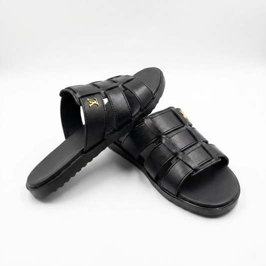 Luxury Glossy Black Designer Slide Sandals – Premium Casual Slippers