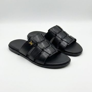 Luxury Glossy Black Designer Slide Sandals – Premium Casual Slippers