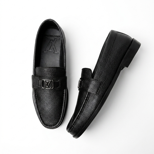 Royal Black Horsebit Loafers – Textured Luxury Dress Shoes