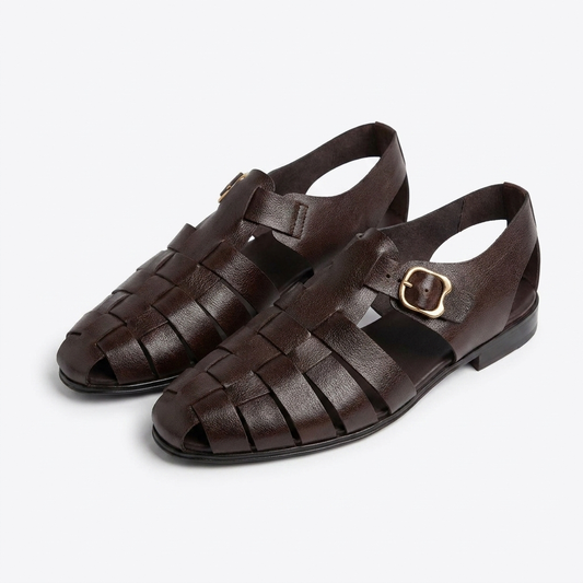 Men’s Black Woven Peshawari Sandals – Premium Leather Braided Chappal