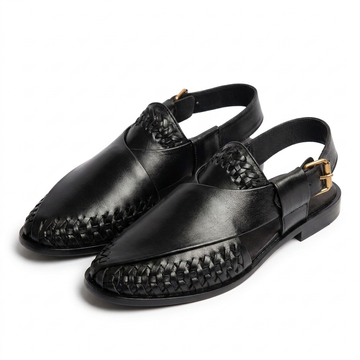 Handwoven Leather Peshawari Sandals – Black